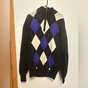 FootJoy Black and Purple Argyle Zip-Up Sweater